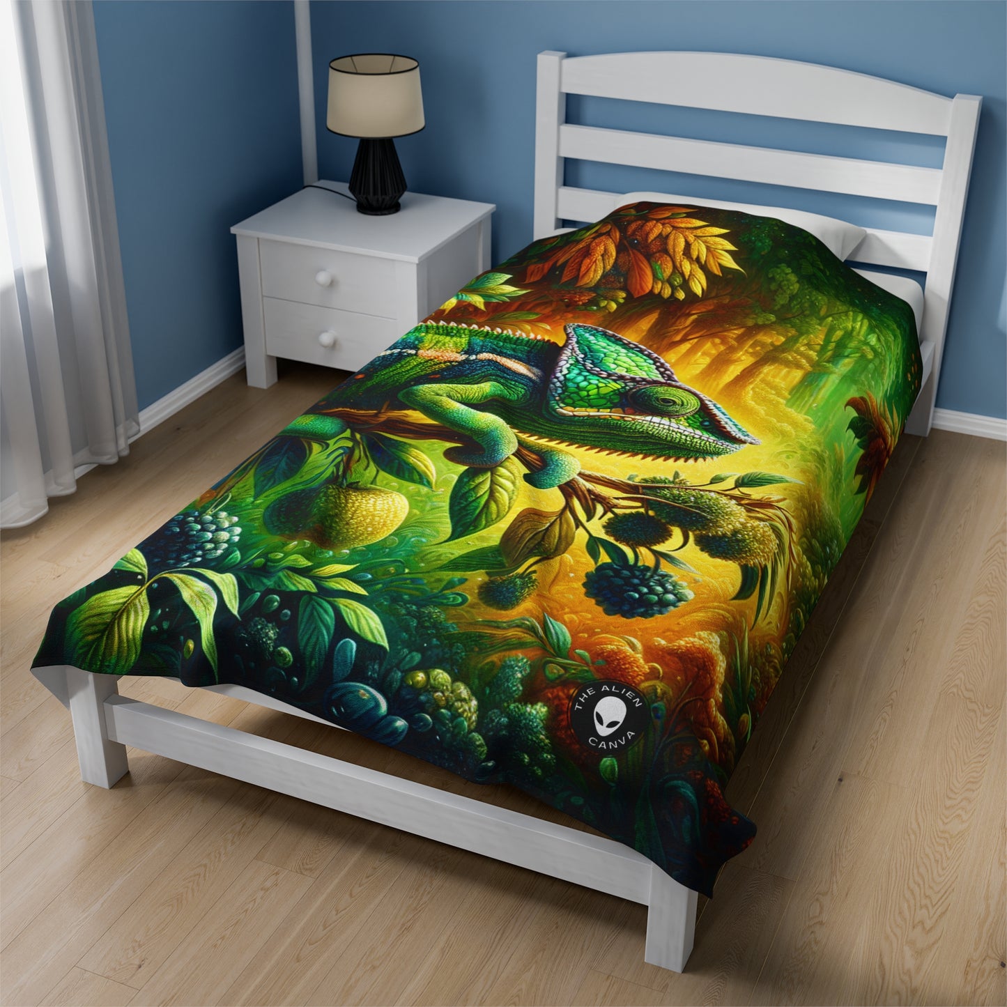 "Vibrant Woods and the Chameleon Camouflage" - The Alien Velveteen Plush Blanket