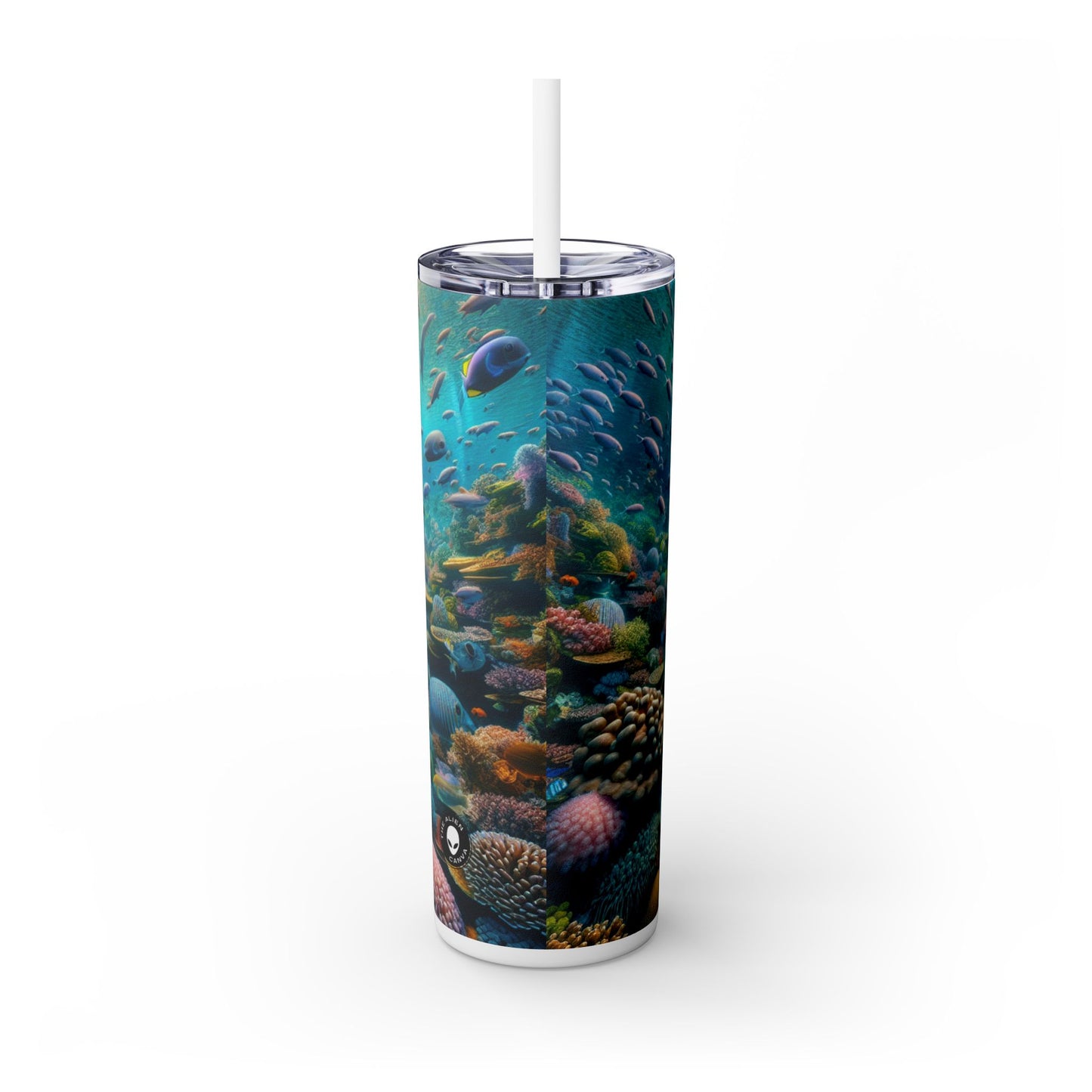 « Sous la surface : un pays des merveilles sous-marin » - Le verre fin Alien Maars® avec paille 20 oz