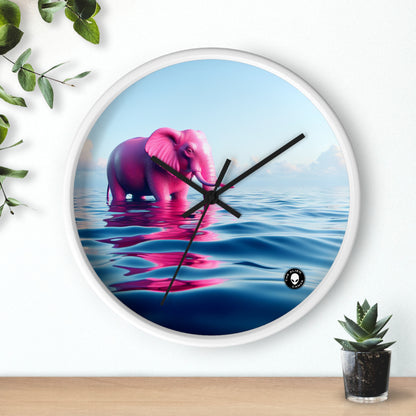 "L'éléphant rose dans la mer d'un bleu profond" - L'horloge murale extraterrestre Un éléphant rose flottant dans l'océan