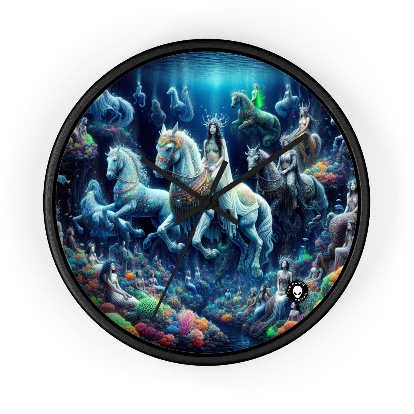 "Enchanted Underwater Realm: Mermaids and Seahorses" - The Alien Wall Clock