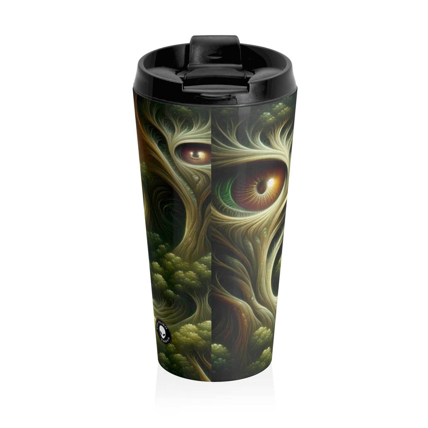 "Watchful Woods: The Path to Enchantment" - Taza de viaje de acero inoxidable de Alien