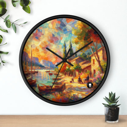 Crépuscule doré : une promenade impressionniste sereine au bord de l'eau - The Alien Wall Clock Impressionism