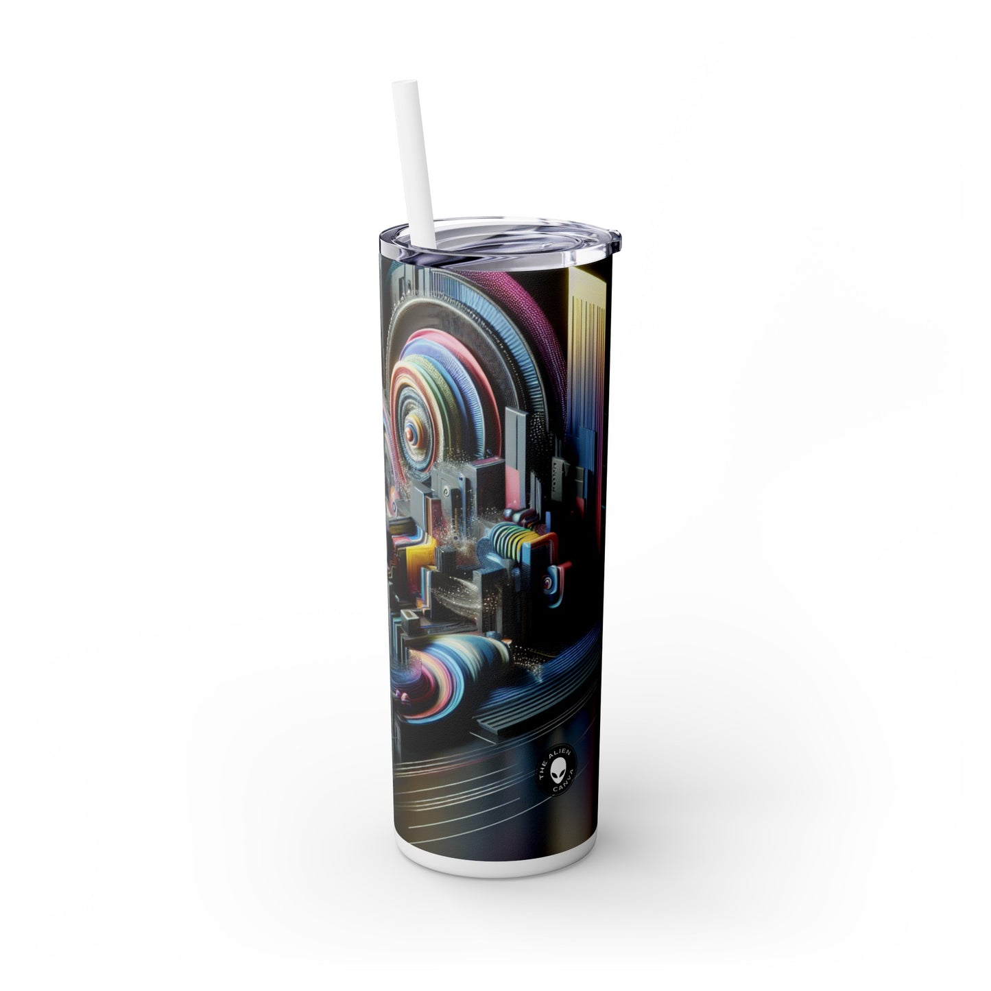 "Neon Nights: A Futuristic Urban Dream" - The Alien Maars® Skinny Tumbler with Straw 20oz Digital Art