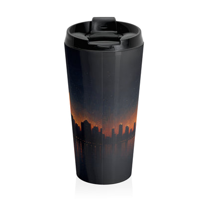 "The City Aglow" - The Alien Stainless Steel Travel Mug Post-Impressionism Style