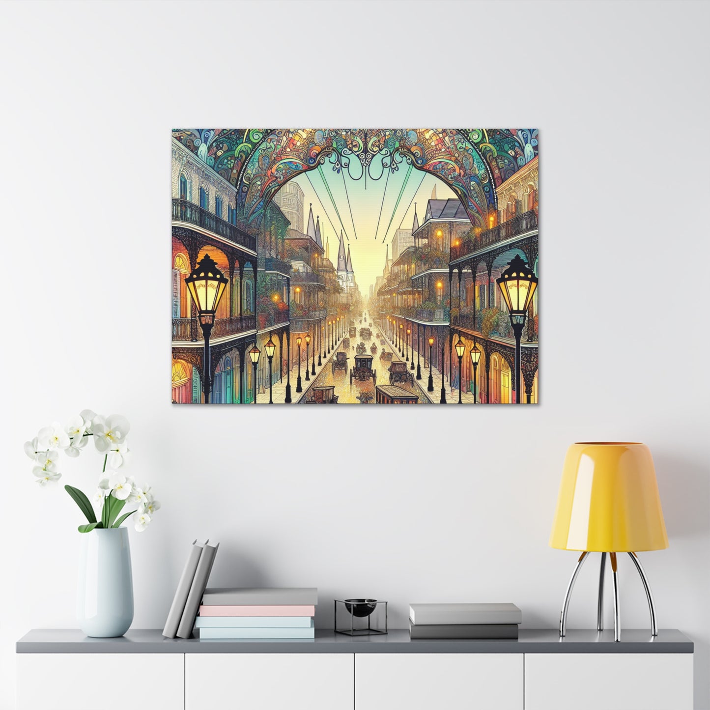 "Vivid Splendor: A Picture of New Orleans's French Quarter" - The Alien Canva Art Nouveau Style