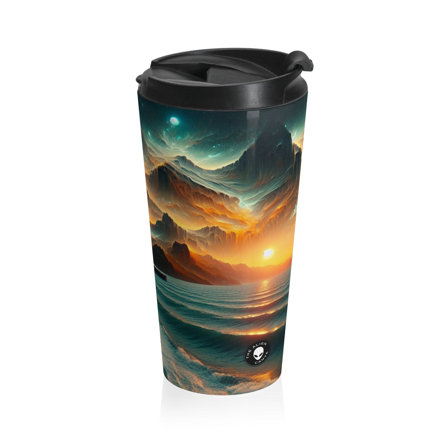 "Realism in Red: Capturing the Beauty of a Luscious Apple" - The Alien Stainless Steel Travel Mug Photorealism