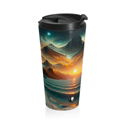 "Realism in Red: Capturing the Beauty of a Luscious Apple" - The Alien Stainless Steel Travel Mug Photorealism