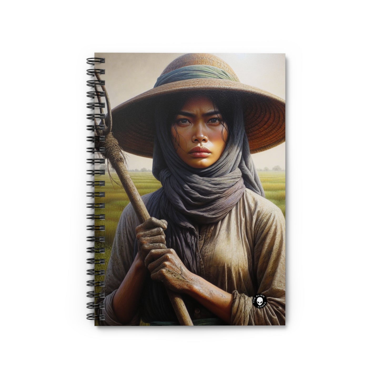 "Farmer in the Fields: A Weathered Reflection" - The Alien Spiral Notebook (Ruled Line) Realism