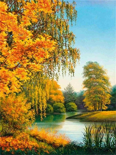 Diamond Painting Full Circle Diamond Landscape Diamond Autumn Landscape