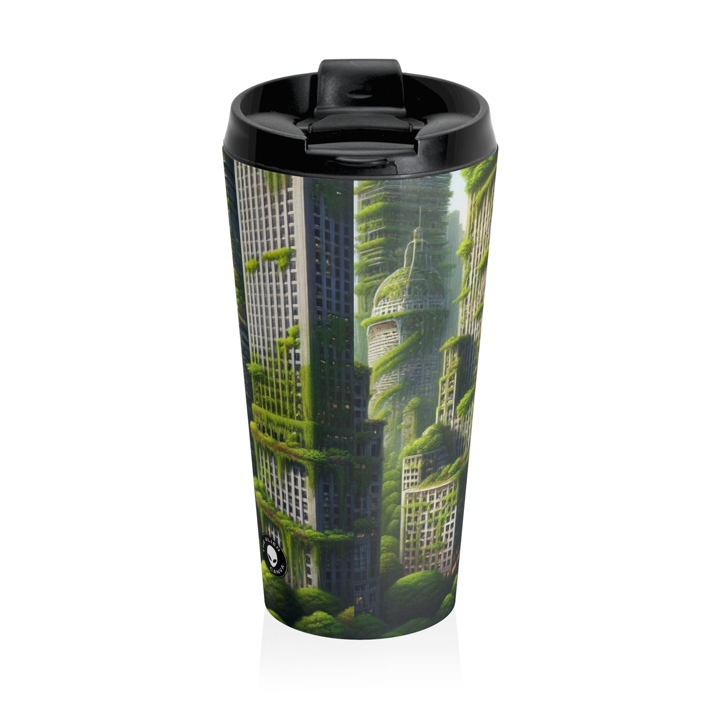 "Nature's Resurgence: A Futuristic Cityscape" - The Alien Stainless Steel Travel Mug