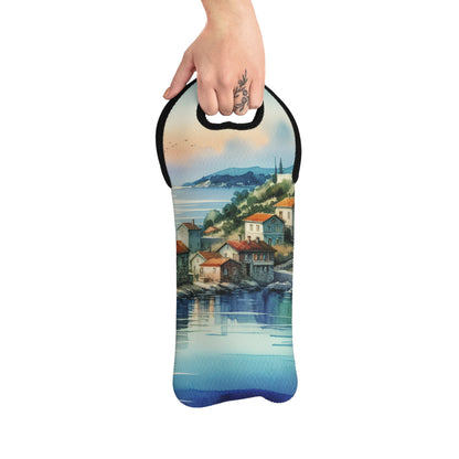 "Glimpse of a Seaside Haven" - The Alien Wine Tote Bag Estilo de pintura de acuarela