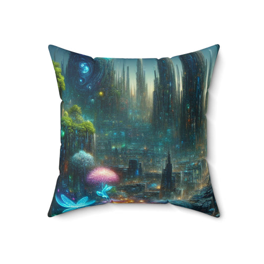 "Neon Oasis: A Futuristic Urban Wonderland"- The Alien Spun Polyester Square Pillow