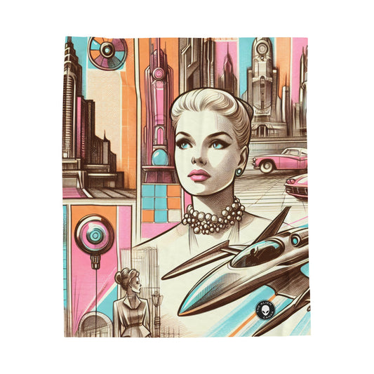 "Neon Metropolis : Un rêve rétro-futuriste" - La couverture en peluche Alien Velveteen Rétro-futurisme