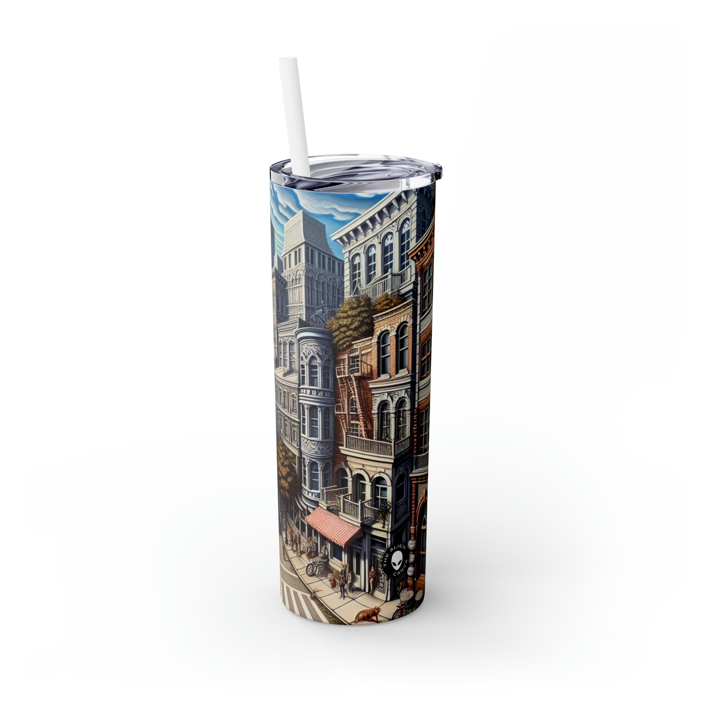 "Enchanted Passage: Transcending Reality" - The Alien Maars® Skinny Tumbler with Straw 20oz Trompe-l'oeil