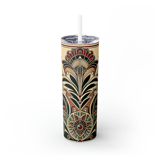 "Golden Glamour: A Dynamic Art Deco Cityscape at Sunset" - The Alien Maars® Skinny Tumbler with Straw 20oz Art Deco