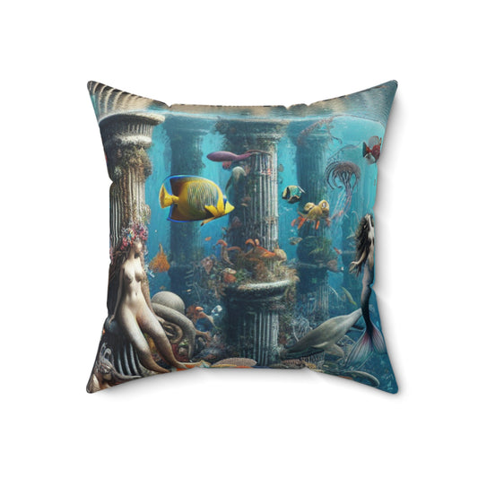 "Seascape Serenity: An Underwater Haven"- The Alien Spun Polyester Square Pillow