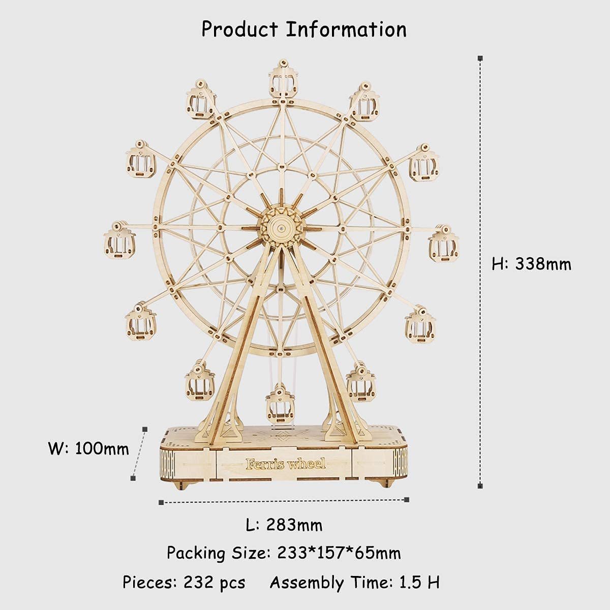 Robotime – modèle de grande roue rotative en bois, bricolage, jouets musicaux pour enfants, anniversaire TGN01 