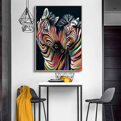 Póster de arte de pared con pintura en lienzo de cebra abstracta moderna