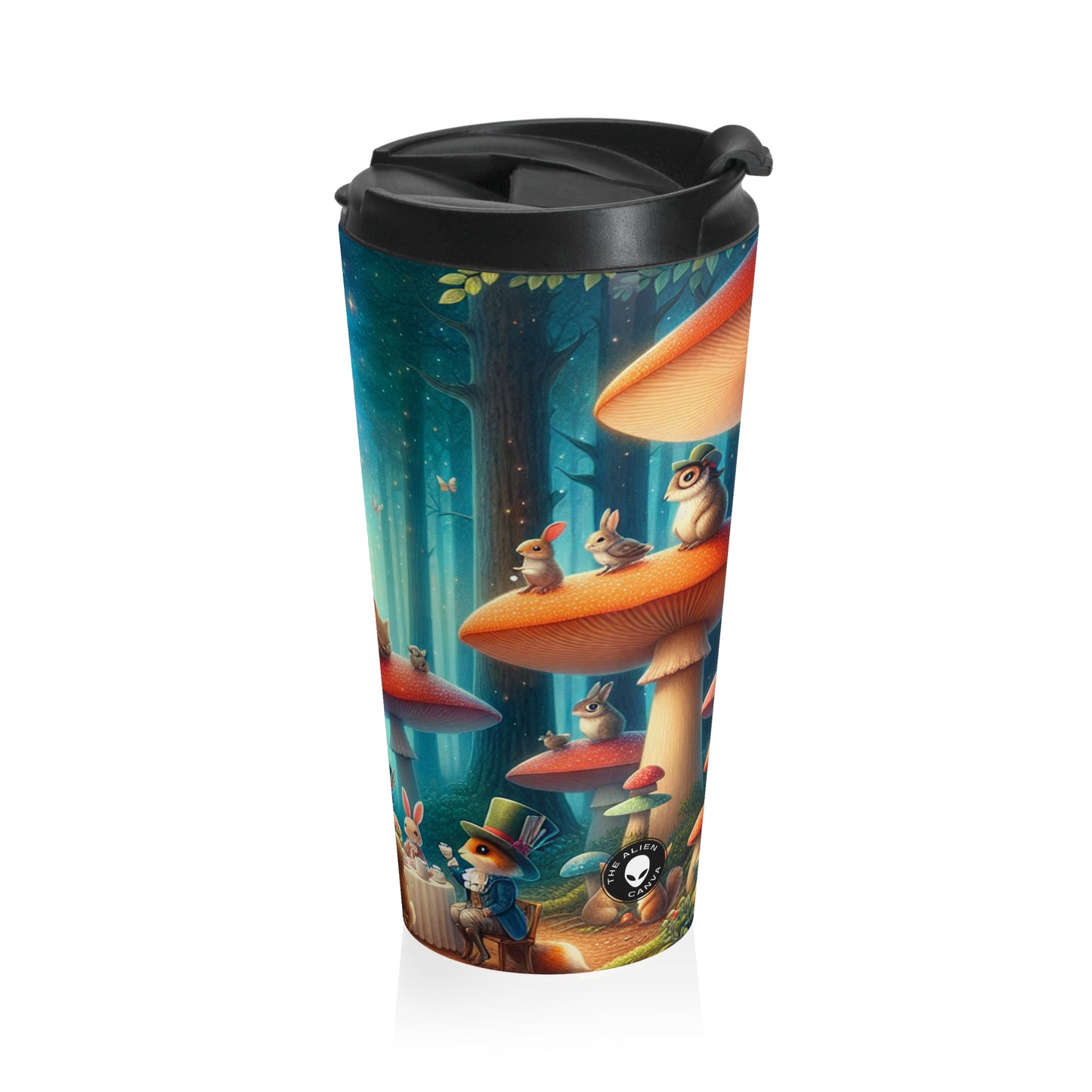 "Mushroom Wonderland: A Magical Tea Party" - The Alien Stainless Steel Travel Mug