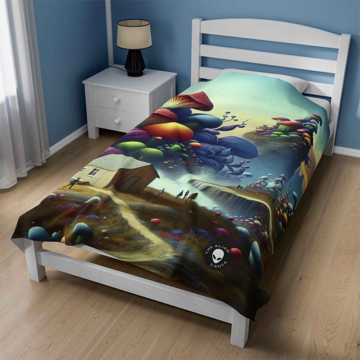 "Giant Flora and Miniature Villages: A Dreamy Wonderland" - The Alien Velveteen Plush Blanket