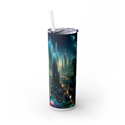 "Neon Oasis: un país de las maravillas urbano futurista" - Vaso delgado con pajita de 20 oz de Alien Maars®