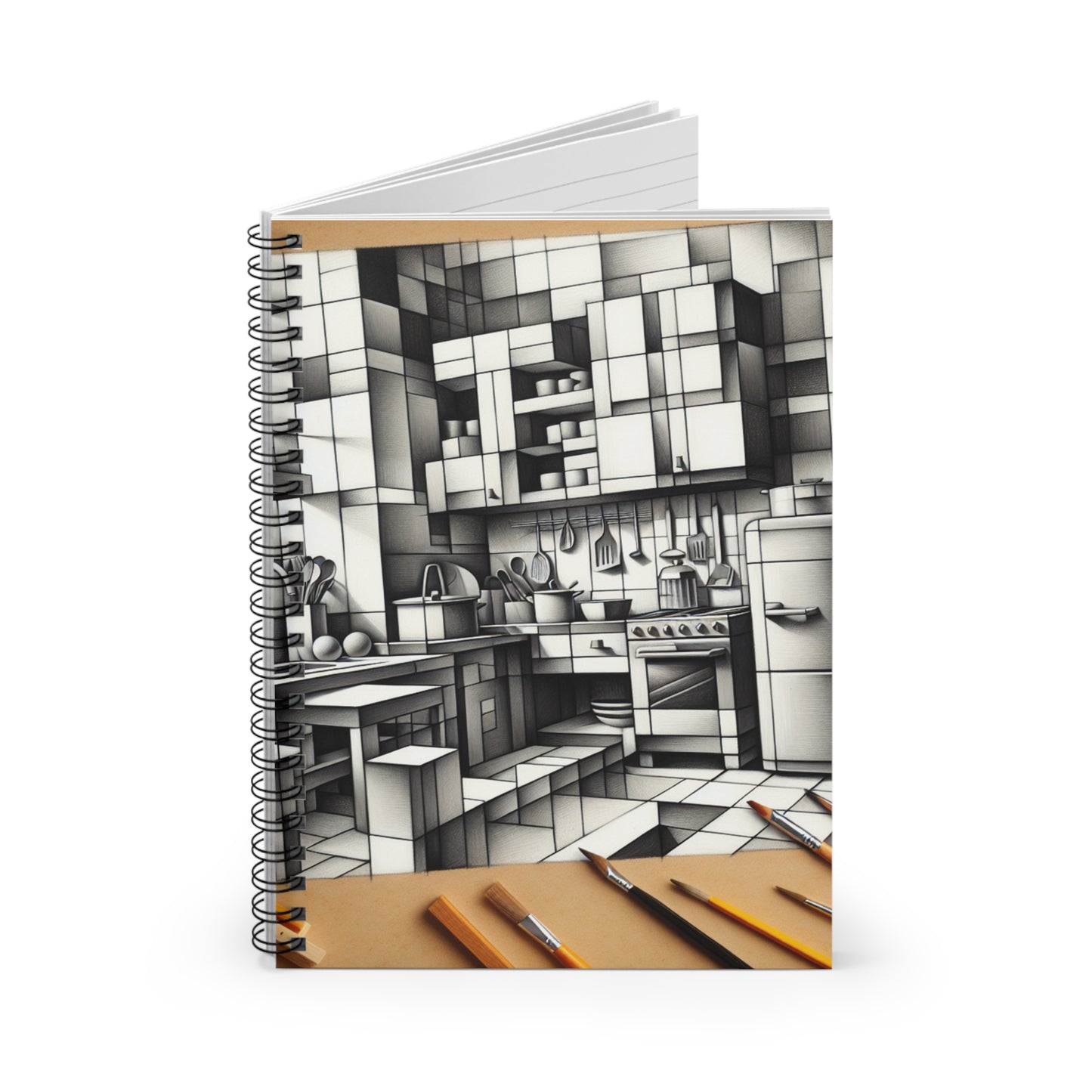 "Cubist Kitchen Collage" - The Alien Spiral Notebook (Ruled Line) Cubism Style