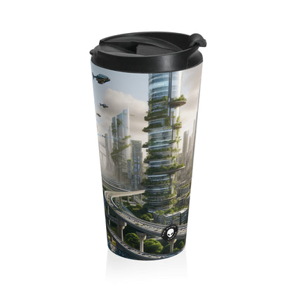 "Nature's Reclamation: A Futuristic Cityscape" - The Alien Stainless Steel Travel Mug