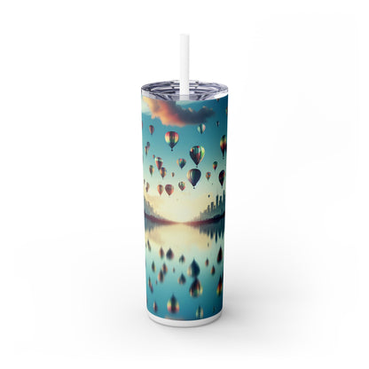 "Metrópoli reflejada: un lago de sueños" - Vaso delgado con pajita The Alien Maars® de 20 oz