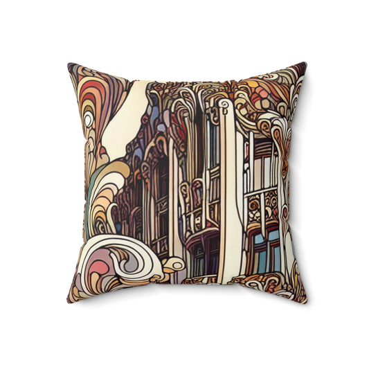 "Enchanted Seasons: Art Nouveau Forest Illustration"- The Alien Spun Polyester Square Pillow Art Nouveau