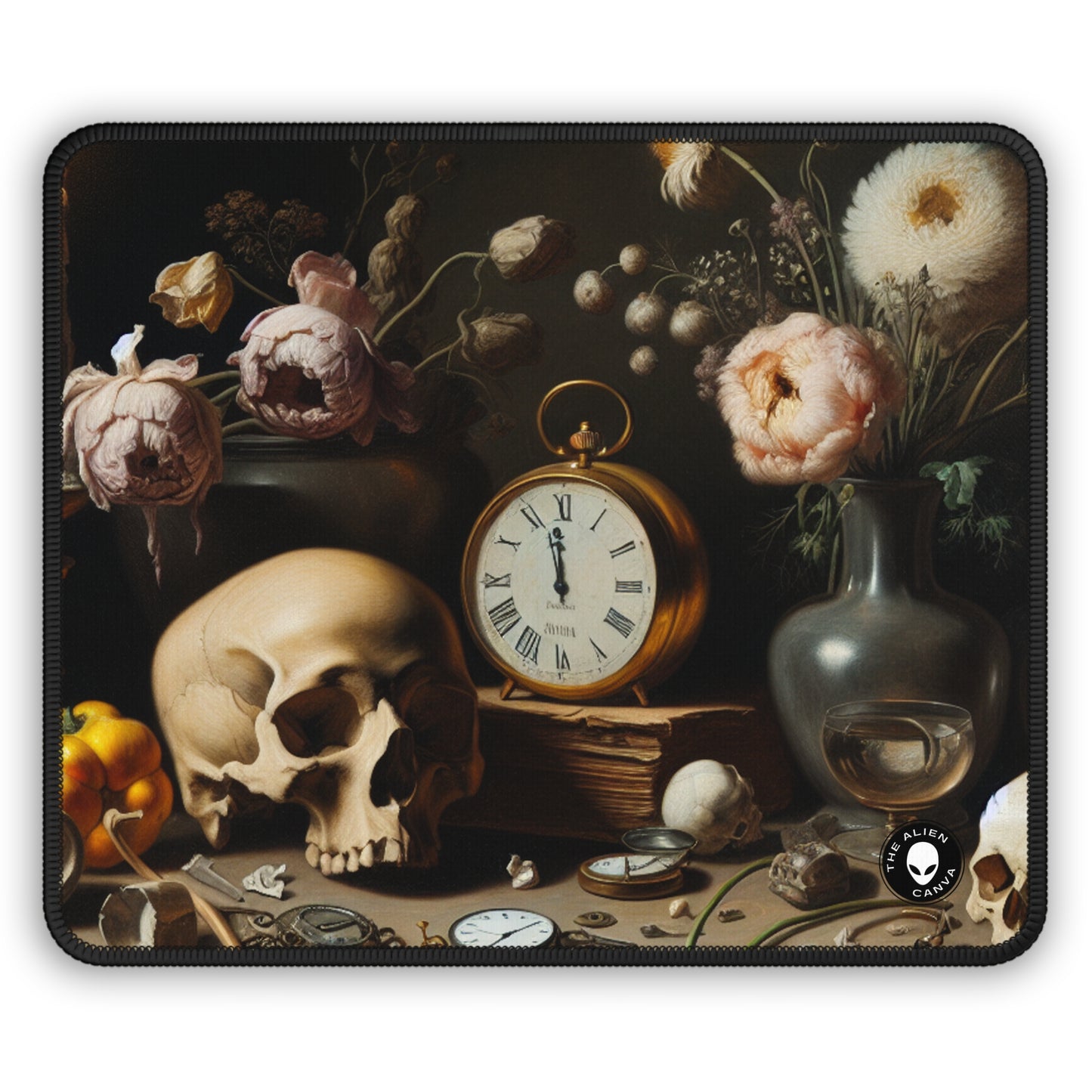 "Decadencia digital: una Vanitas contemporánea que examina el consumismo en el siglo XXI" - The Alien Gaming Mouse Pad Vanitas Painting