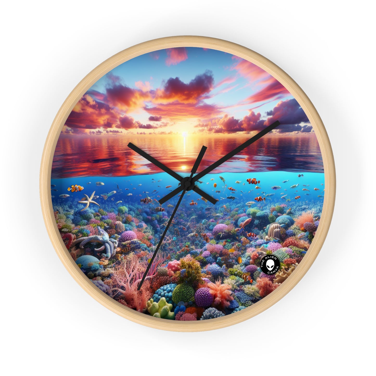 "Sunset Splendor : Récif de corail sous-marin" - L'horloge murale extraterrestre