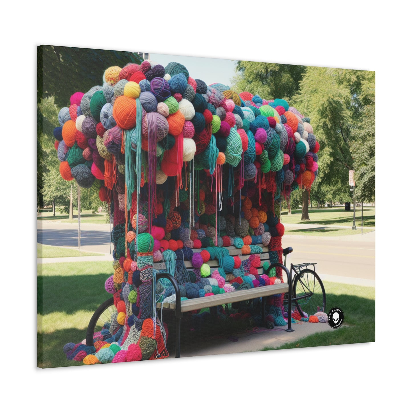 "Whimsical Wonders: Yarn-Bombing the Cityscape" - The Alien Canva Yarn Bombing (Fiber Art)