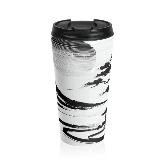 "Harmony of Wind and Water: A Zen Ink Painting" - The Alien Stainless Steel Travel Mug Zen Ink Painting