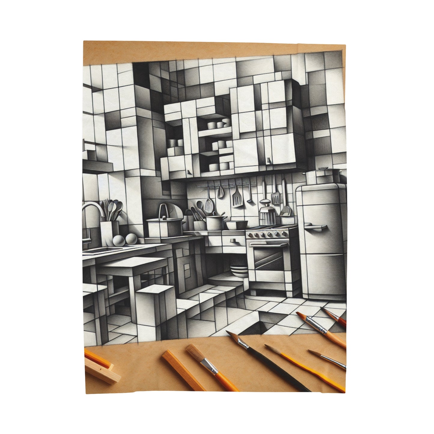 "Cubist Kitchen Collage" - La couverture en peluche Alien Velveteen Style Cubisme