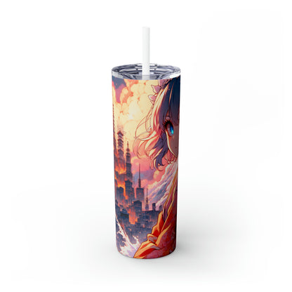 Title: "Swords ablaze: The Elemental Duel" - The Alien Maars® Skinny Tumbler with Straw 20oz Manga/Anime Art