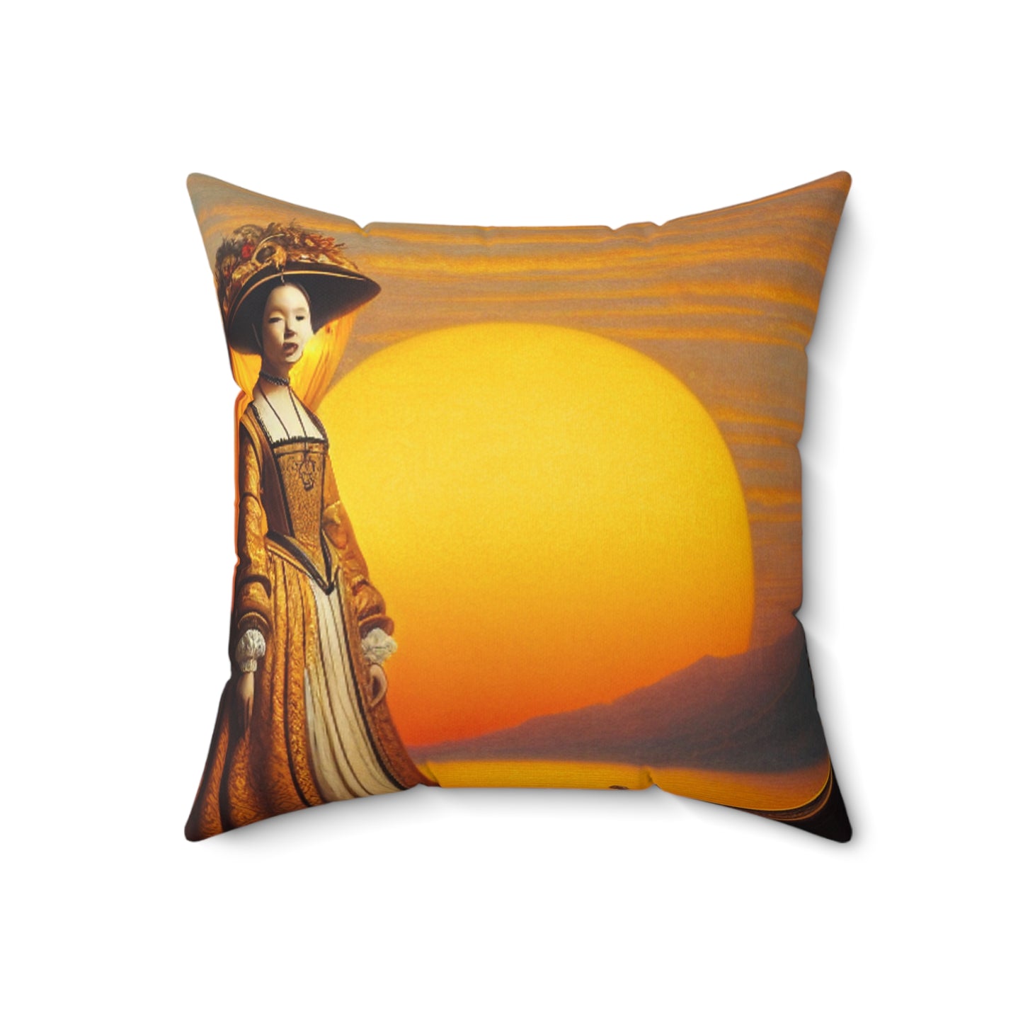 "Golden Twilight in the Italian Gondola" - The Alien Spun Polyester Square Pillow Renaissance Art Style