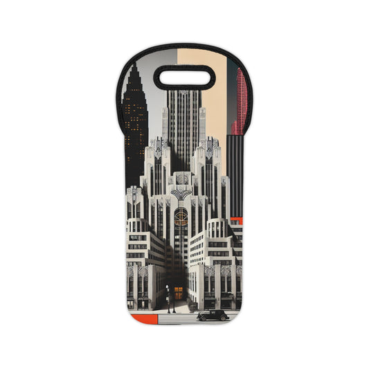 "A Contrast of Times: Classic Art Deco Skyscrapers and a Modern Cityscape" - The Alien Wine Tote Bag Art Deco Style