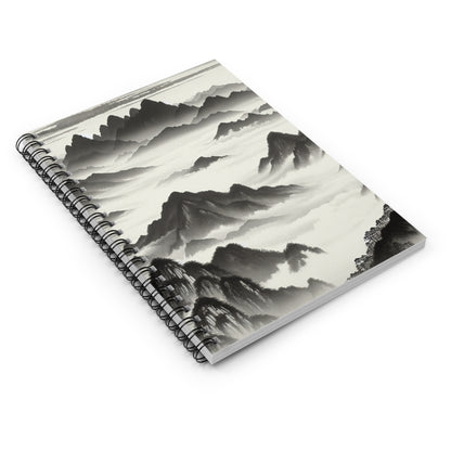 "Misty Peaks in the Fog" - The Alien Spiral Notebook (Ruled Line) Ink Wash Painting Style