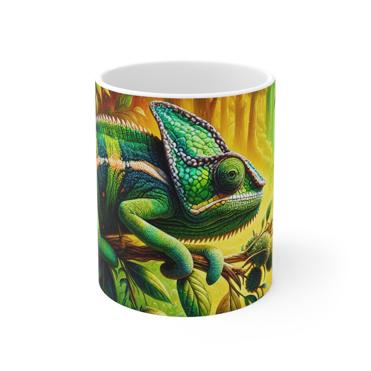 "Bosques vibrantes y el camuflaje camaleón" - Taza de cerámica The Alien 11oz