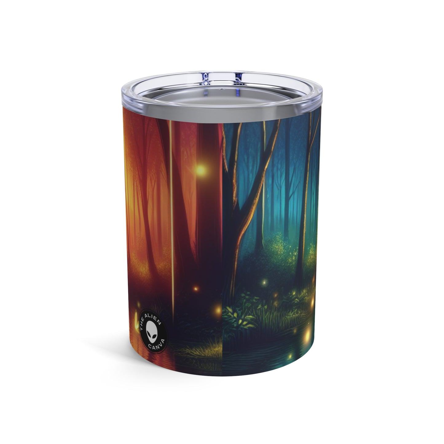 "Encantamiento del anochecer: una escena de bosque mágico" - Vaso Alien de 10 oz