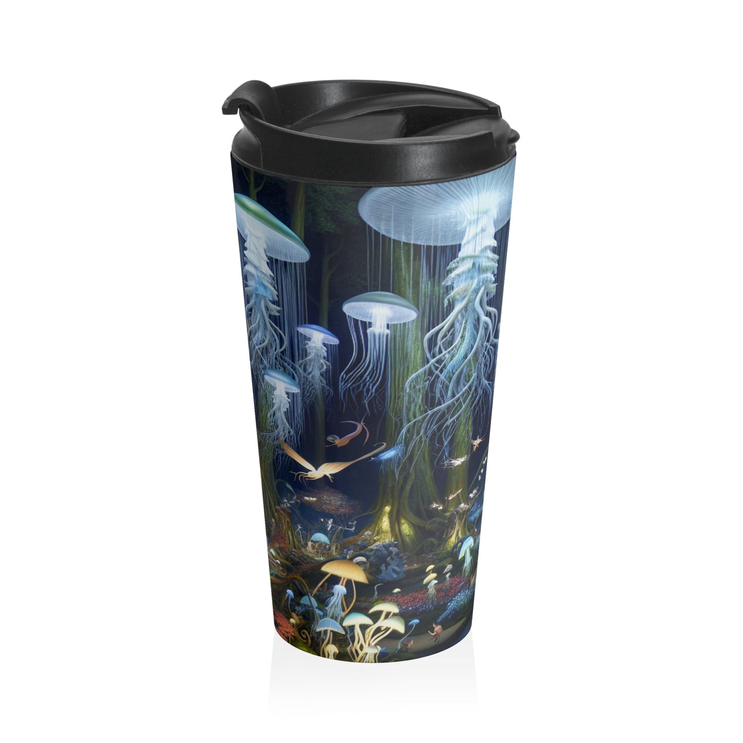 "Jellyfish Grove: A Luminescent Fantasy Forest" - The Alien Stainless Steel Travel Mug