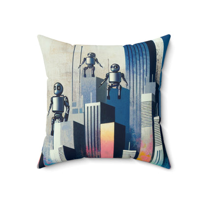 "Robotic Cityscape: A Futuristic Mural" - The Alien Spun Polyester Square Pillow Street Art / Graffiti