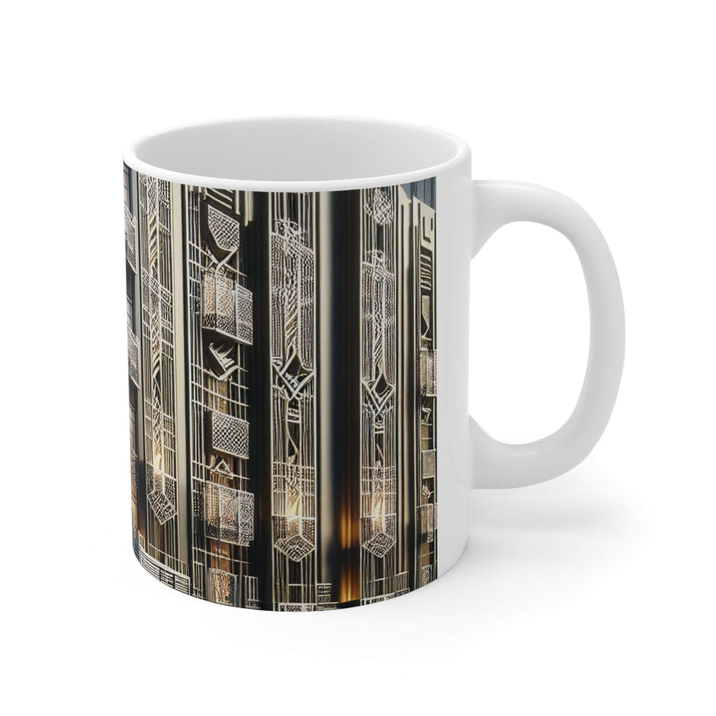 "Illuminating Elegance: An Art Deco City Street" - The Alien Ceramic Mug 11oz Art Deco Style