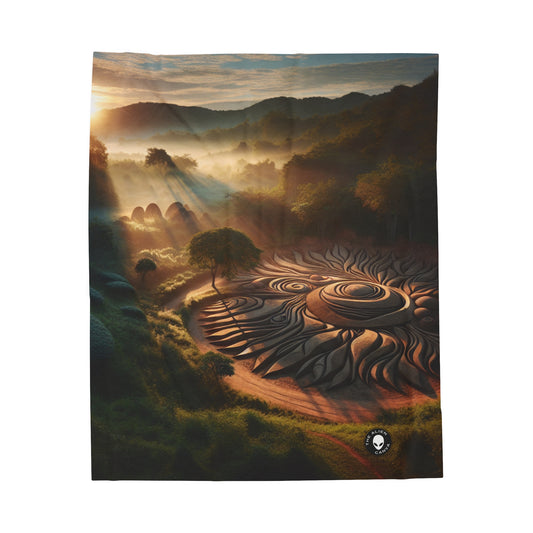 "Tapiz de la naturaleza: instalación de arte geométrico armonioso" - La manta de felpa de pana alienígena Land Art