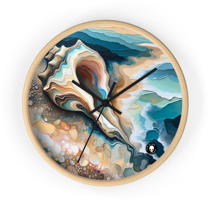 "Une vue sur la plage à travers un coquillage" - The Alien Wall Clock Acrylique Pouring