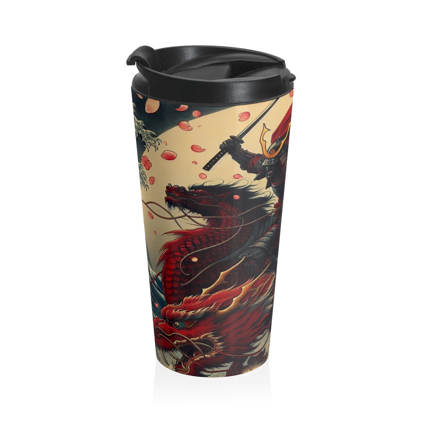 "Storming into Battle: A Samurai's Tale" - The Alien Stainless Steel Travel Mug Ukiyo-e (Japanese Woodblock Printing) Style