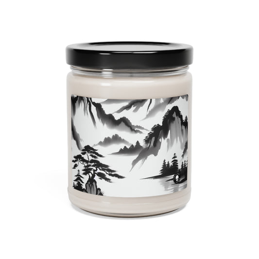 "Mountain Reflection: A Serene Zen Ink Painting" - The Alien Scented Soy Candle 9oz Zen Ink Painting