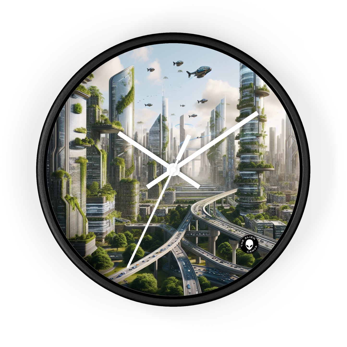 "Nature's Reclamation: A Futuristic Cityscape" - The Alien Wall Clock