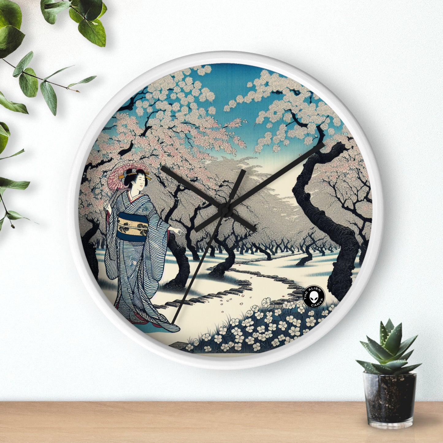 "Cielo floreciente" - El reloj de pared alienígena Ukiyo-e (impresión en madera japonesa)