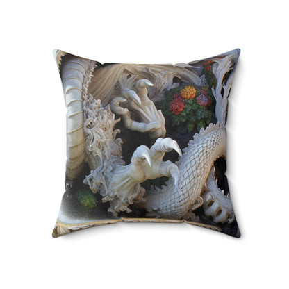 "Fiery Dragon Fountain: Heaven's Cascade" - The Alien Spun Polyester Square Pillow Rococo Style